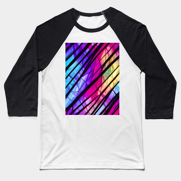 Jagged lines on a Icy Bright Multicolor Broken Glass - Stained Glass Design Baseball T-Shirt by Artilize